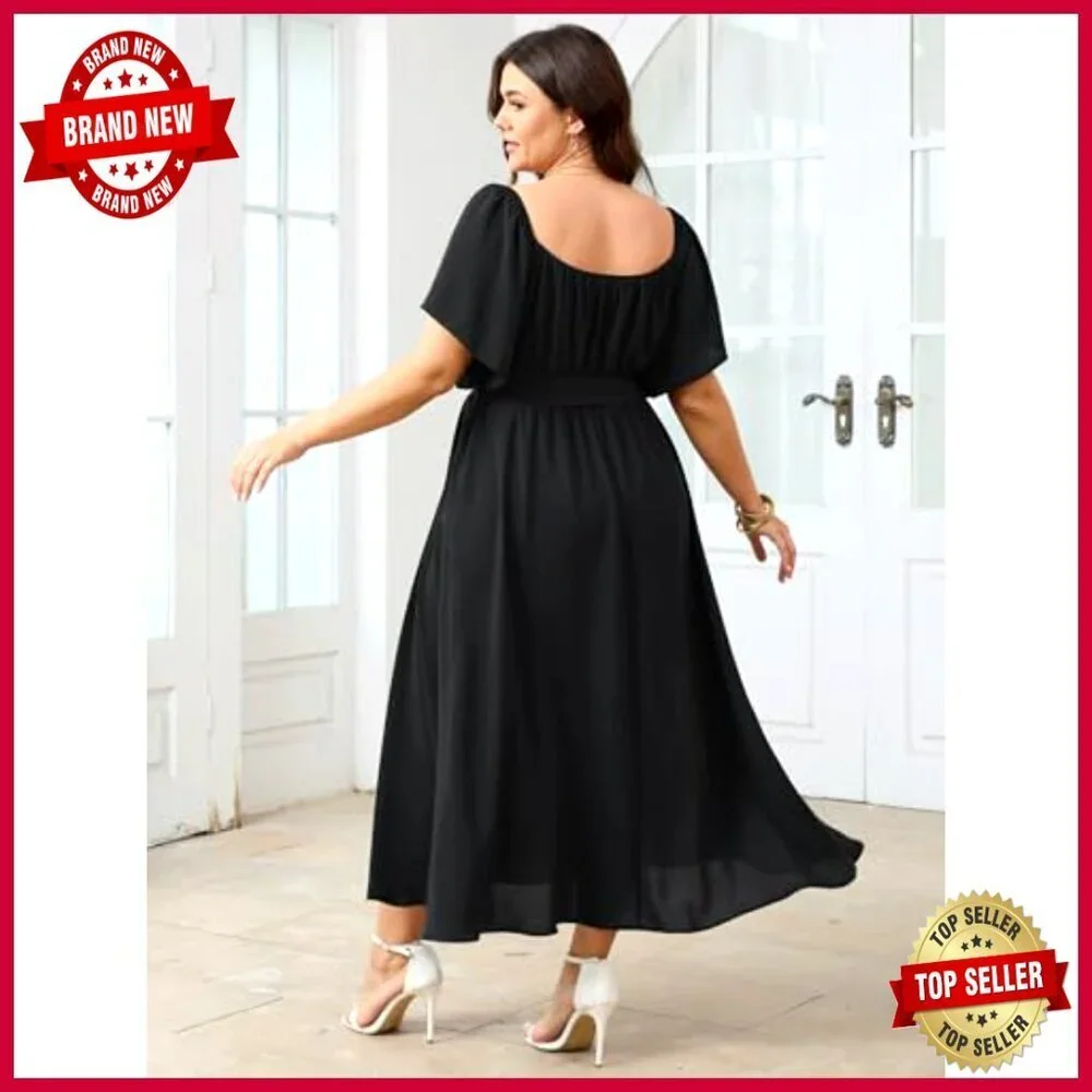 Elegant Off Shoulder Formal Dress A-Line Maxi with Pockets Wedding Guest_6